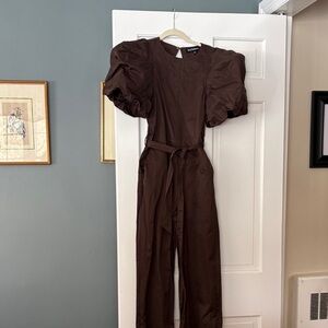 En Saison Chocolate Puff Sleeve Jumpsuit
